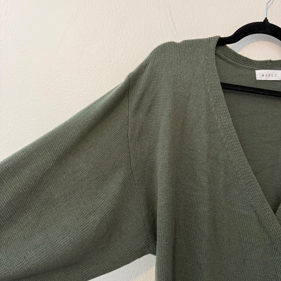 MABLE Knit Wrap Midi Dress Green Long Sleeve Belted V Neck Women - Picture 3 of 6